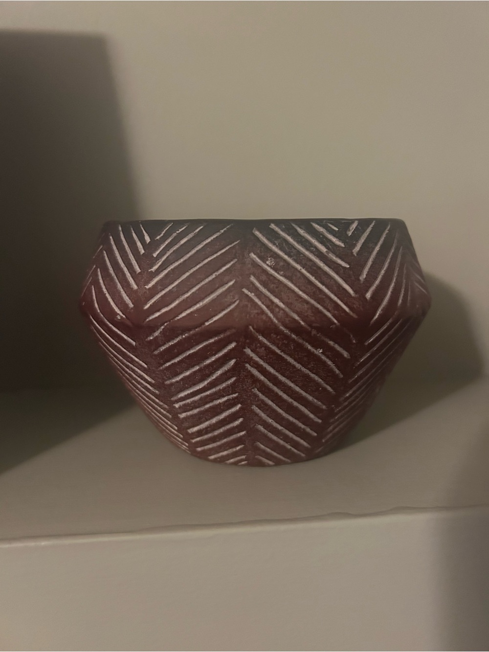 Textured Maroon Ceramic Planter with White Accent